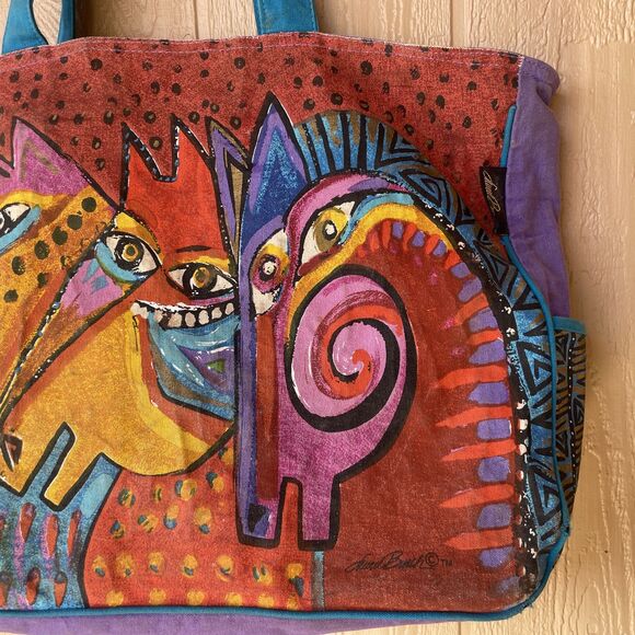 Vtg Laurel Burch Colorful Horses Mares EXTRA LARGE Shoulder Tote Beach Bag - Picture 3 of 16